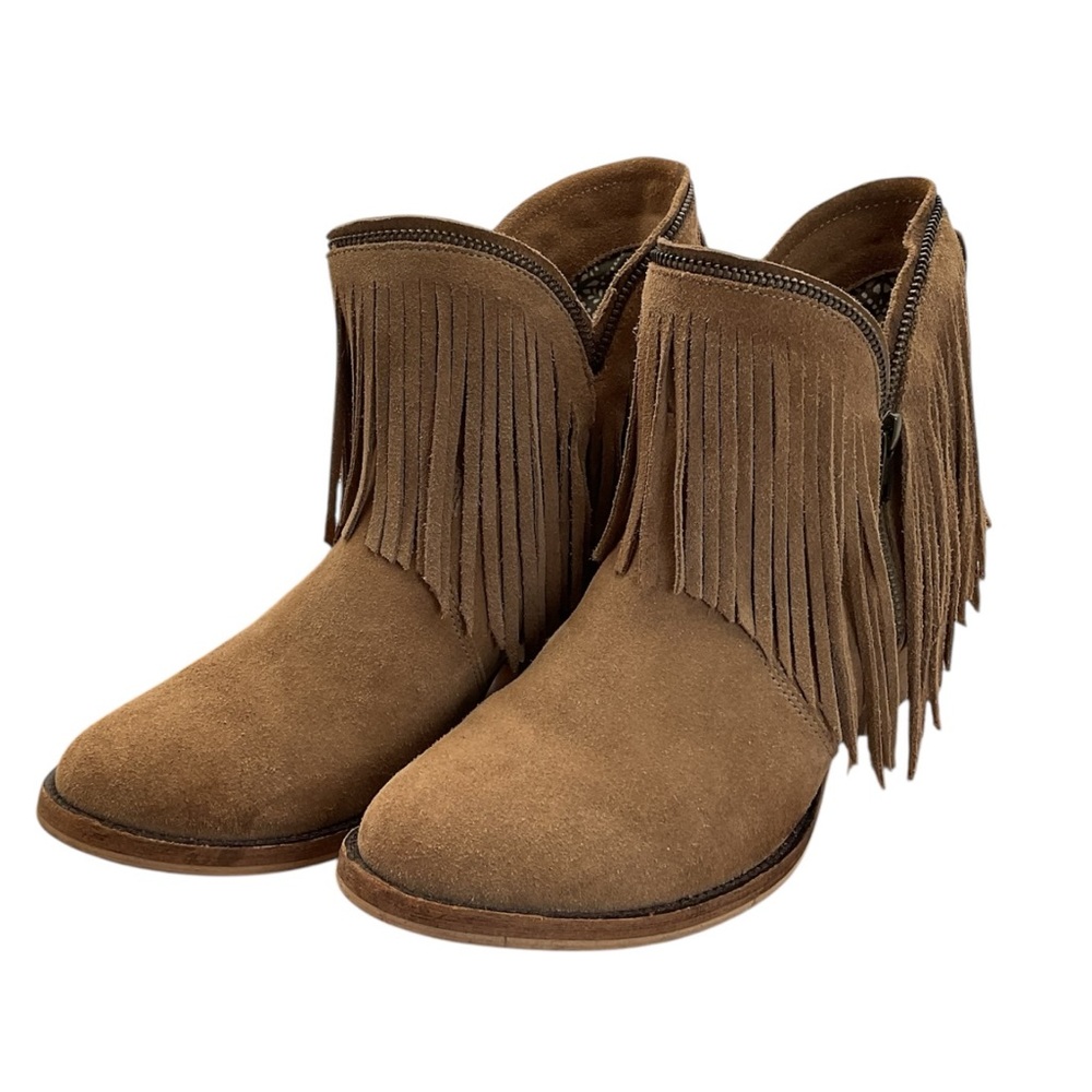 Dingo Women’s Cowboy Ankle Boots Tan Suede Fringe Zip Side
Size 8.5 M